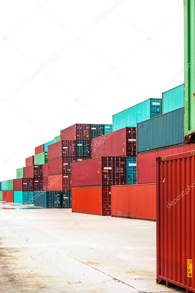 Numerous shipping containers isolated on white