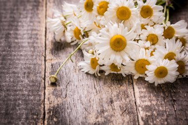 Papatya vintage ahşap masa üzerinde güzel buket