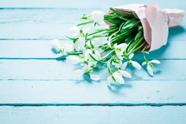 Easter concept with  snowdrops on wooden background — Stock Photo, Image