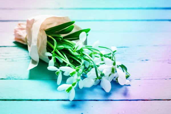 Easter concept with  snowdrops on wooden background — Stock Photo, Image