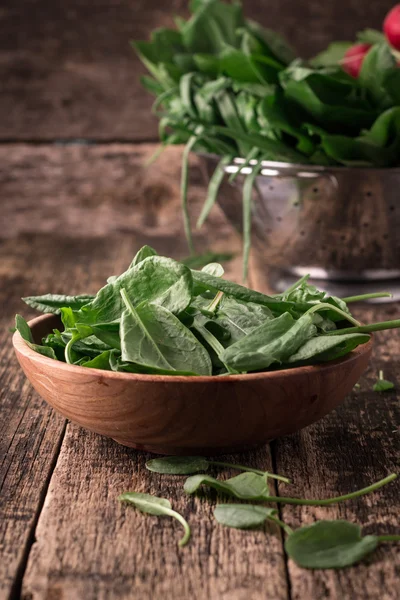 Verse biologische sorrel op tafel. gezonde voeding — Stockfoto