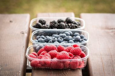 Taze yaz meyveleri, ahşap arka plan, sağlıklı gıda.