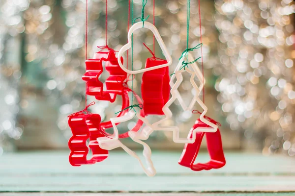 Christmas background with decorations on wooden board. Soft focus. — Stock Photo, Image