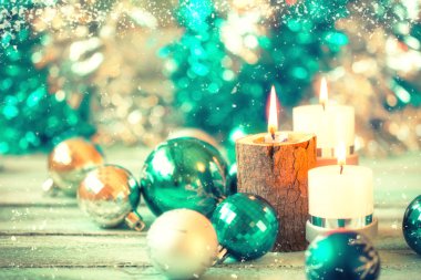 Christmas decoration on abstract background,vintage filter,soft focus clipart