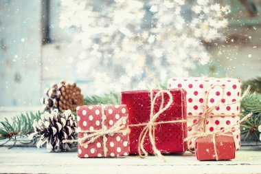 Arka plan, vintage filtre, yumuşak odak Noel dekorasyon
