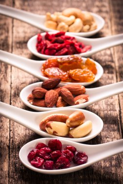 fındık tohumları karıştırın ve kuru meyve, sağlıklı superfood, vegan gıda