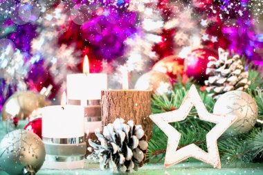 Christmas decoration on abstract background,vintage filter,soft focus clipart
