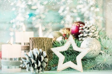 Arka plan, vintage filtre, yumuşak odak Noel dekorasyon