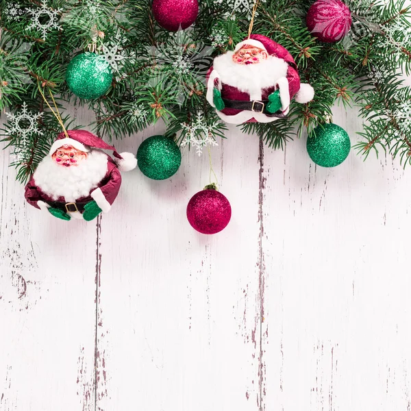 Textura de madeira velha com neve e fundo de Natal firtree — Fotografia de Stock