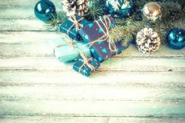 Arka plan, vintage filtre, yumuşak odak Noel dekorasyon