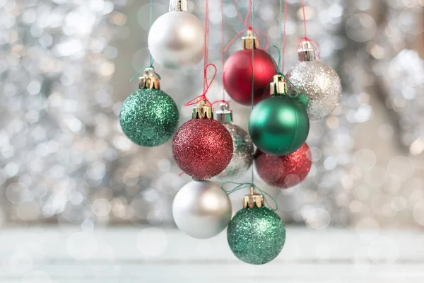 Christmas background with decorations on wooden board. Soft focus. — Stock Photo, Image