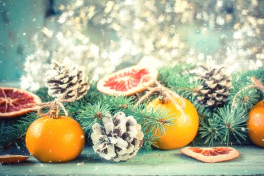 Arka plan, vintage filtre, yumuşak odak Noel dekorasyon