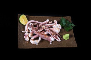 Limon, taze ahtapot kırmızı biber