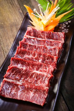 Fresh Beef Outside Skirt on wooden background