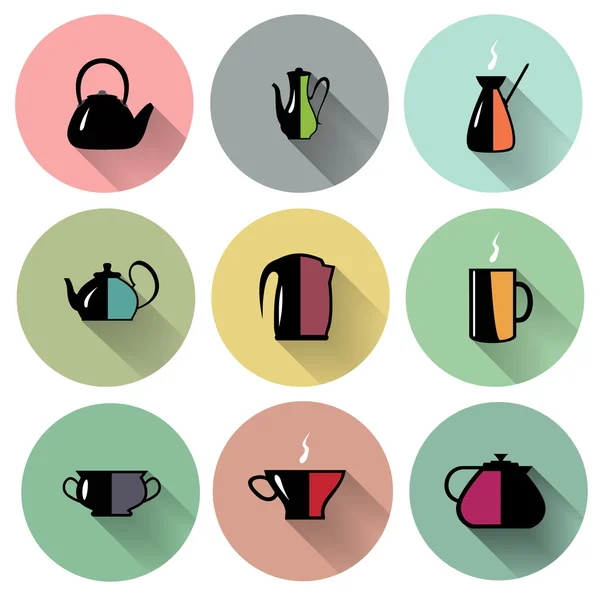 Icône ensemble d'ustensiles de cuisine, thé et café . — Image vectorielle