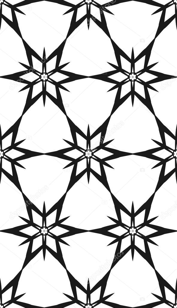 Seamless black and white vector texture of lines and elements of