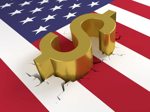 Dollar on crashed US Flag — Stock Photo, Image