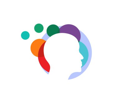 Renkli insan akıllı logo tasarımı ilhamı düşünüyor
