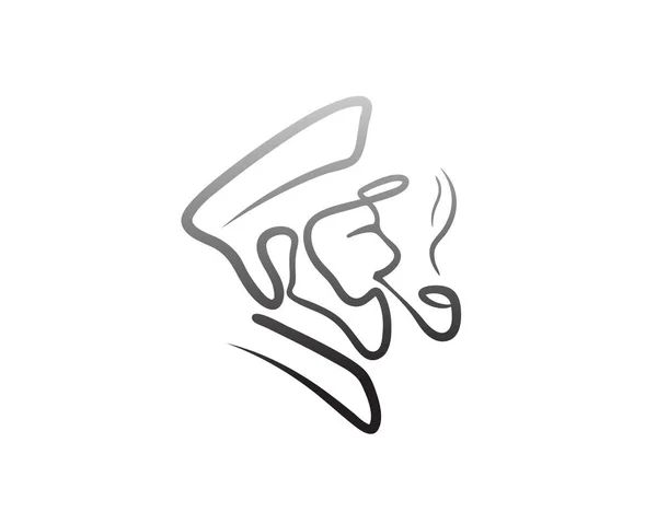 Personnage Capitaine Marine Ligne Art Logo Conception Inspiration — Image vectorielle