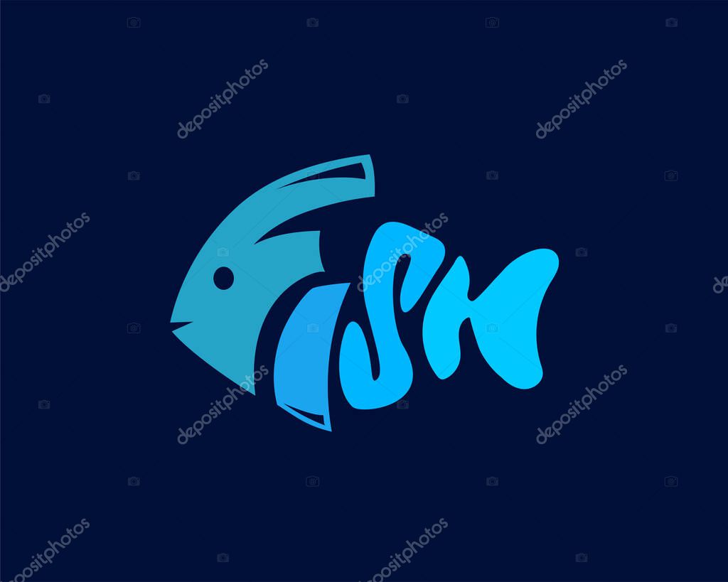 Lettering fish ocean food logo