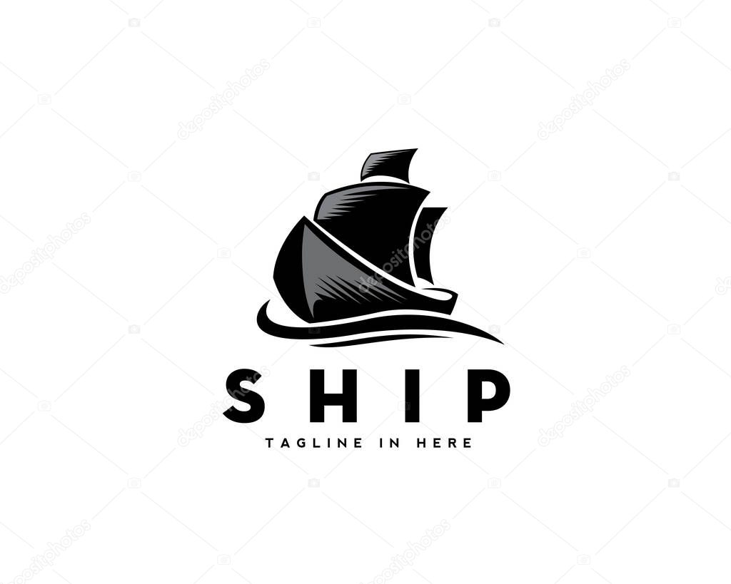 Ship marine draw logo design inspiration