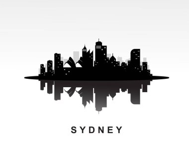 Sydney şehir silueti siyah siluet arkaplan, vektör illüstrasyonu