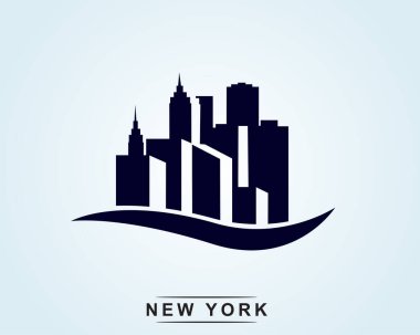 New York şehrinin silueti Karanlık siluet logosu, vektör illüstrasyonu