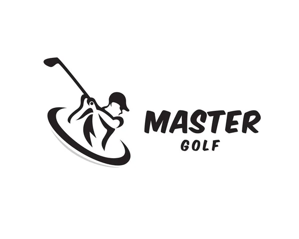 Giocatore Golf Swing Stick Logo Design Ispirazione — Vettoriale Stock