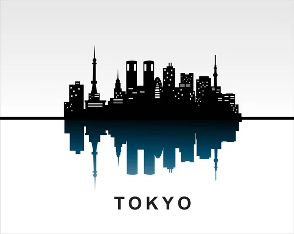 Ciudad Tokio Skyline Reflexión Silueta Edificio Vector Ilustración — Vector de stock