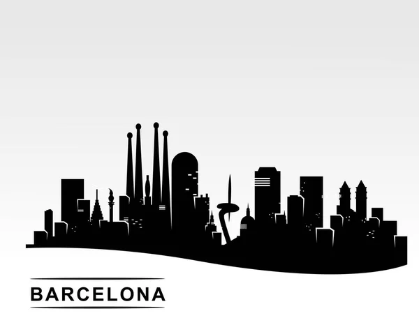 Skyline Della Città Barcellona Sfondo Sagoma Nera Illustrazione Vettoriale — Vettoriale Stock