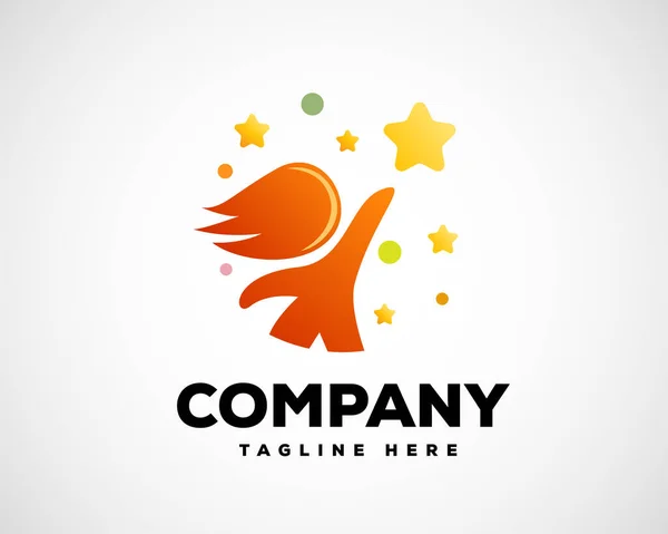 Renkli Çocuk Yıldız logo vektörüne erişiyor, Eğitim logosu şablon, tasarım konsepti, logo sembolü dizayn ediyor