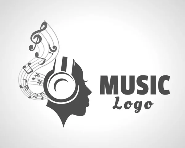 Musique Logo Auditif Humain Musique Casque Style Libre Symbole Logo — Image vectorielle