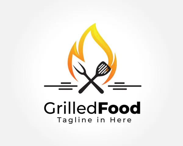Izgara yemek ateş logosu tasarım illüstrasyon ilham