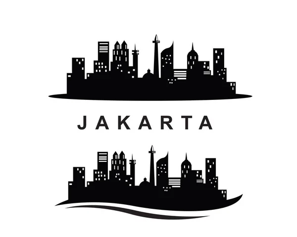 Jakarta Város Skyline Sötét Sziluett Háttér Vektor Illusztráció — Stock Vector