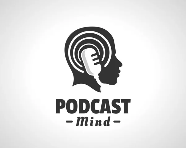 Baş insan podcast zihin mikrofon logosu sembol tasarımı illüstrasyonu
