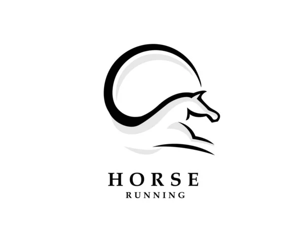 Kreis Laufendes Pferd Einfache Linie Kunst Logo Design Inspiration — Stockvektor