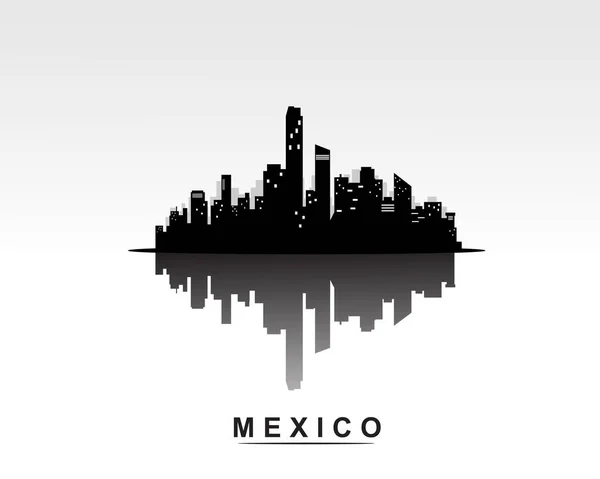 Mexico Stad Skyline Reflectie Silhouet Gebouw Vector Illustratie — Stockvector