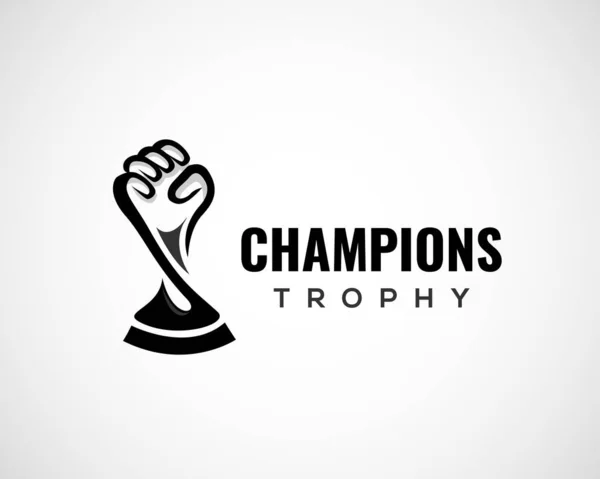 Champions Trofee Hand Omhoog Gebalde Art Power Winnaar Viering Logo — Stockvector
