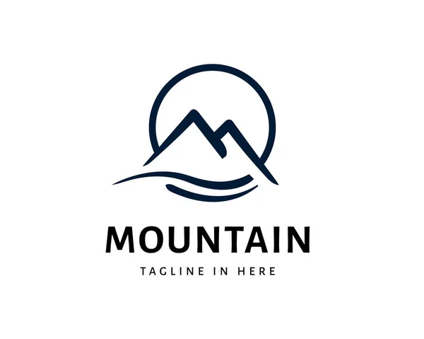 Simply Line Art Two Circle Mountain Design Logo Inspiration — стоковый вектор