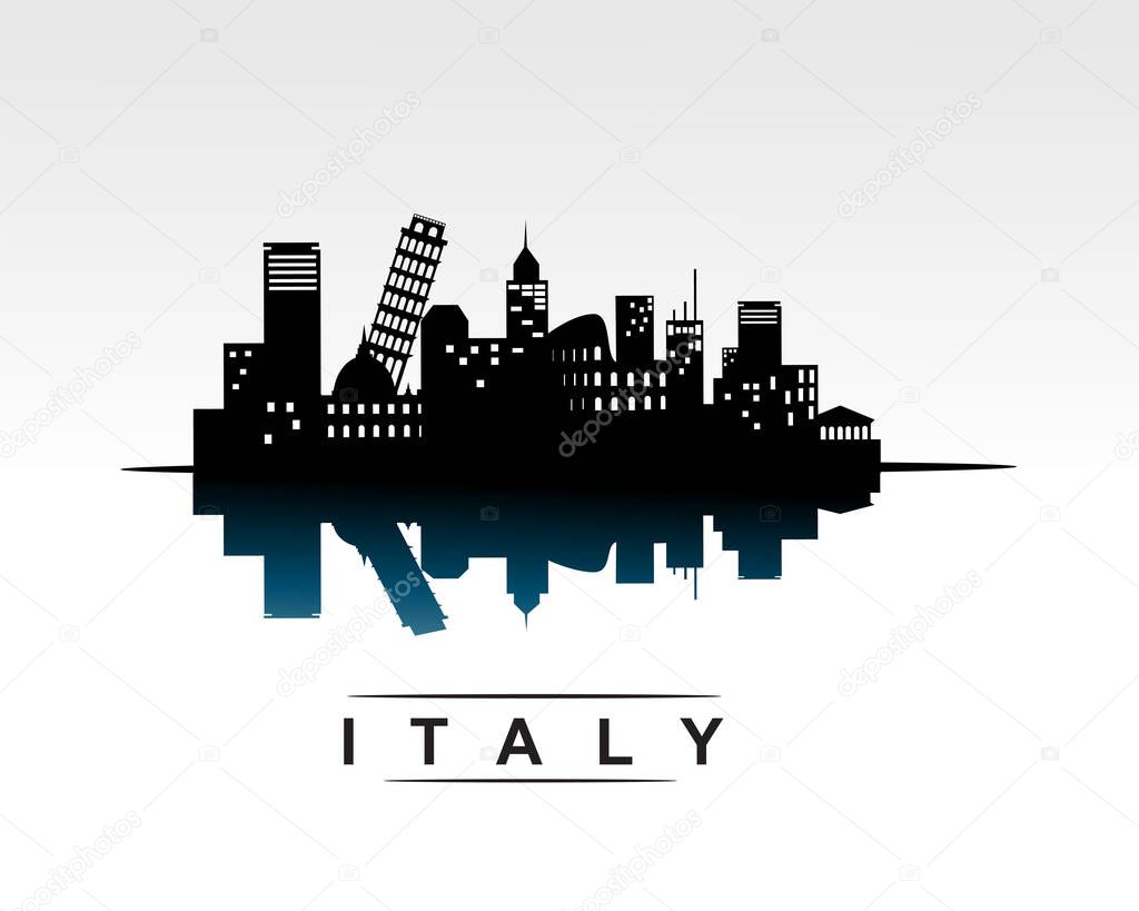 italy city skyline and reflection silhouette building vector illustration