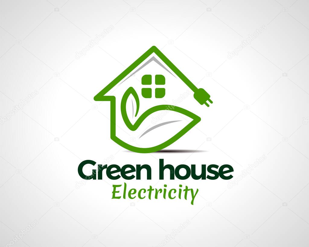 Green house electric eco friendly energy logo symbol design illustration