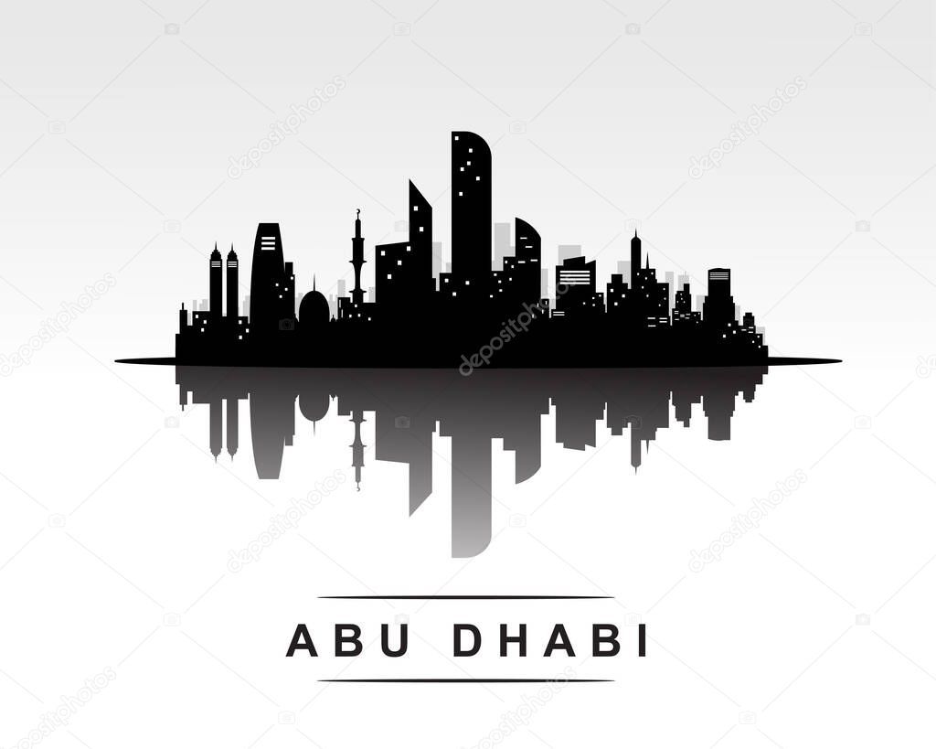 Abu Dhabi city skyline black silhouette background, vector illustration