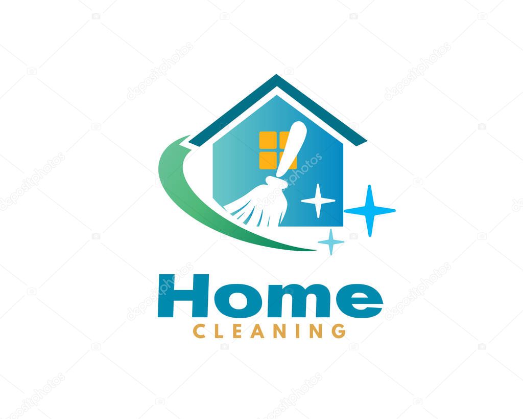 Home brush cleaning service logo symbol design illustration