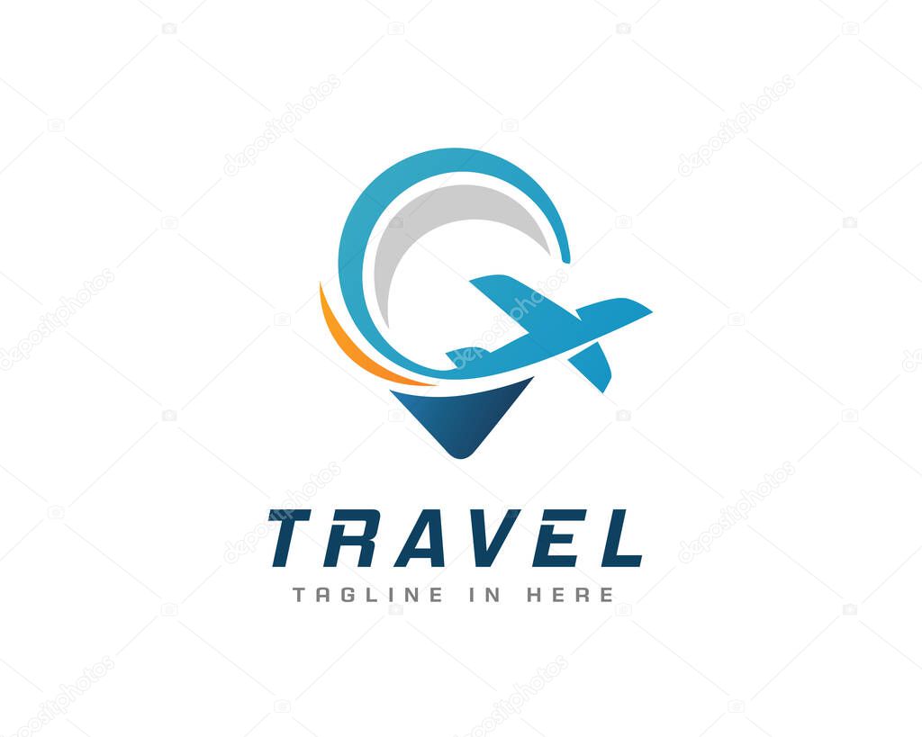 abstract Travel Pin location plane flying logo symbol design illustration