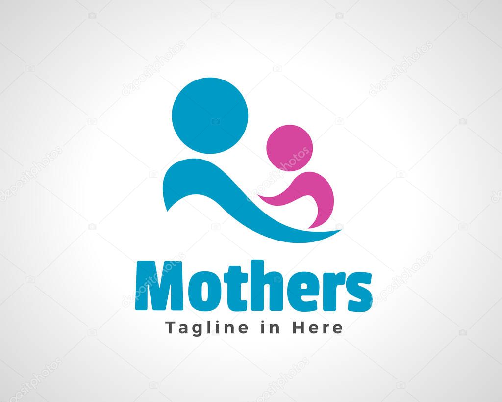 Mother and baby relation abstract art design symbol icon logo illustration
