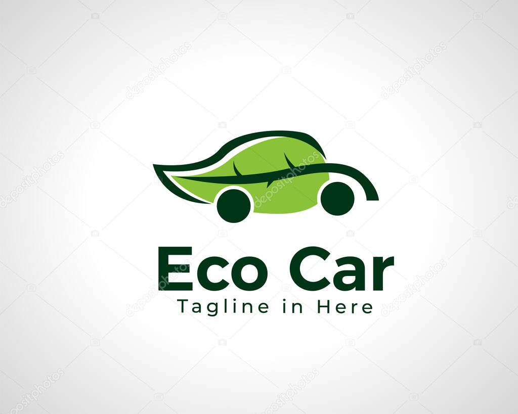 Green leaf car eco friendly drawing art logo icon symbol design illustration