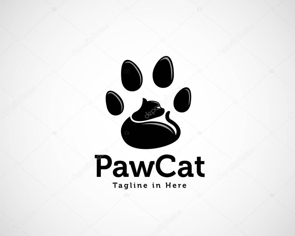 Black paws cat foot print pets logo symbol design