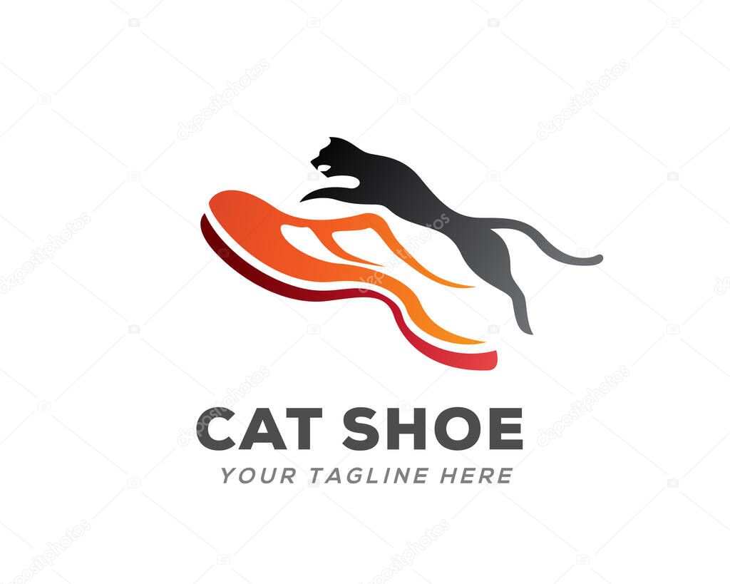 Jump cat cheetah shoe logo symbol design illustration