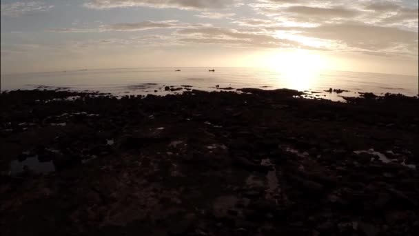 Aerial shot of a calm coastline during sunrise — Stock Video