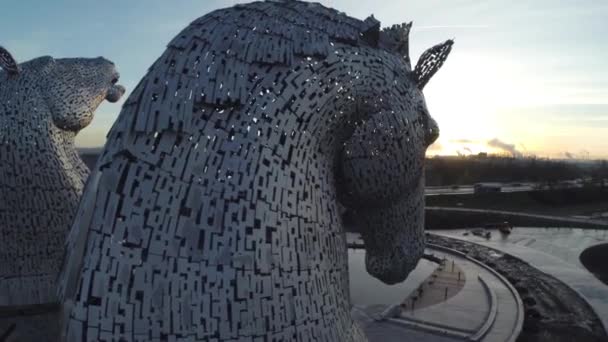 Aerial shot of the Kelpies — Stock Video